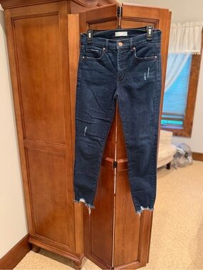 Loft Dark Blue Raw Hem Skinny Jeans